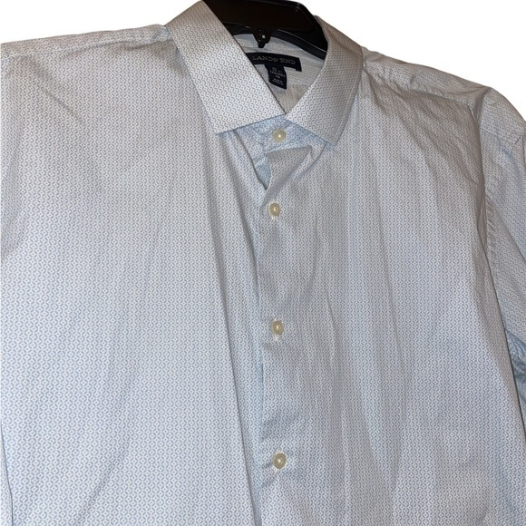 Lands’ End Men’s Printed Dress Shirt Button Down Blue Tailored Fit‎ 17.5 32-33 - Picture 1 of 8
